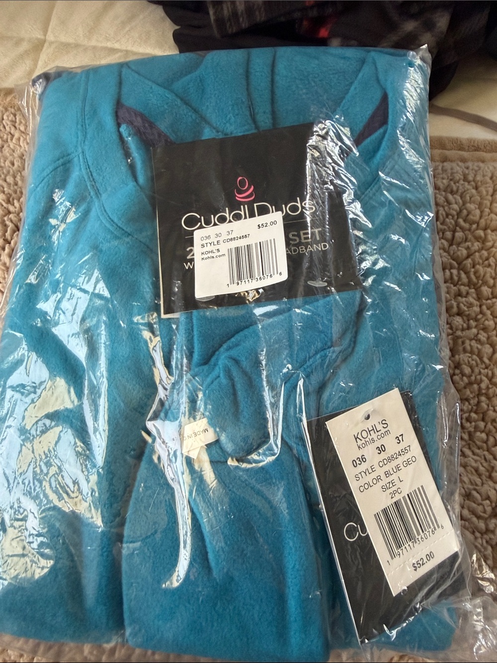 Cuddl Duds Teal Blue Fleece Headwrap Set